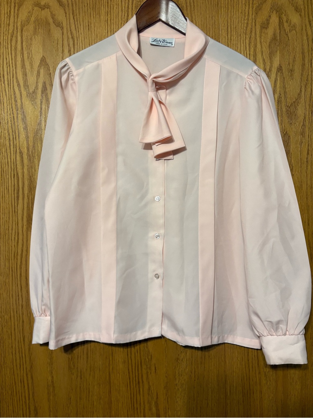 Vintage Lucky Winner Pale Pink Bow Tie Blouse